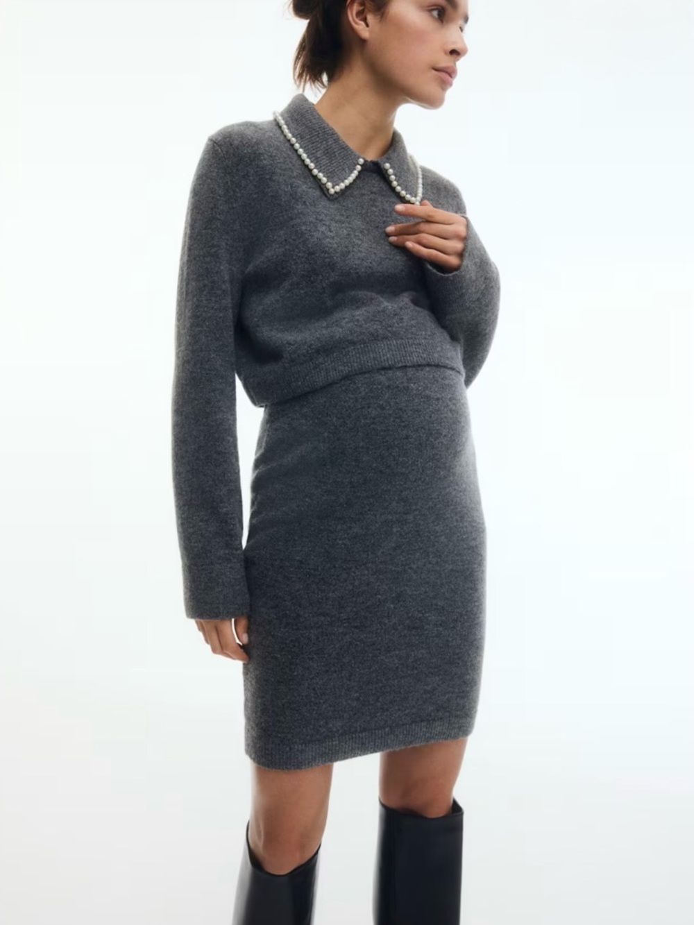 H&M Dark Gray Maternity Knit Sweater Skirt Set